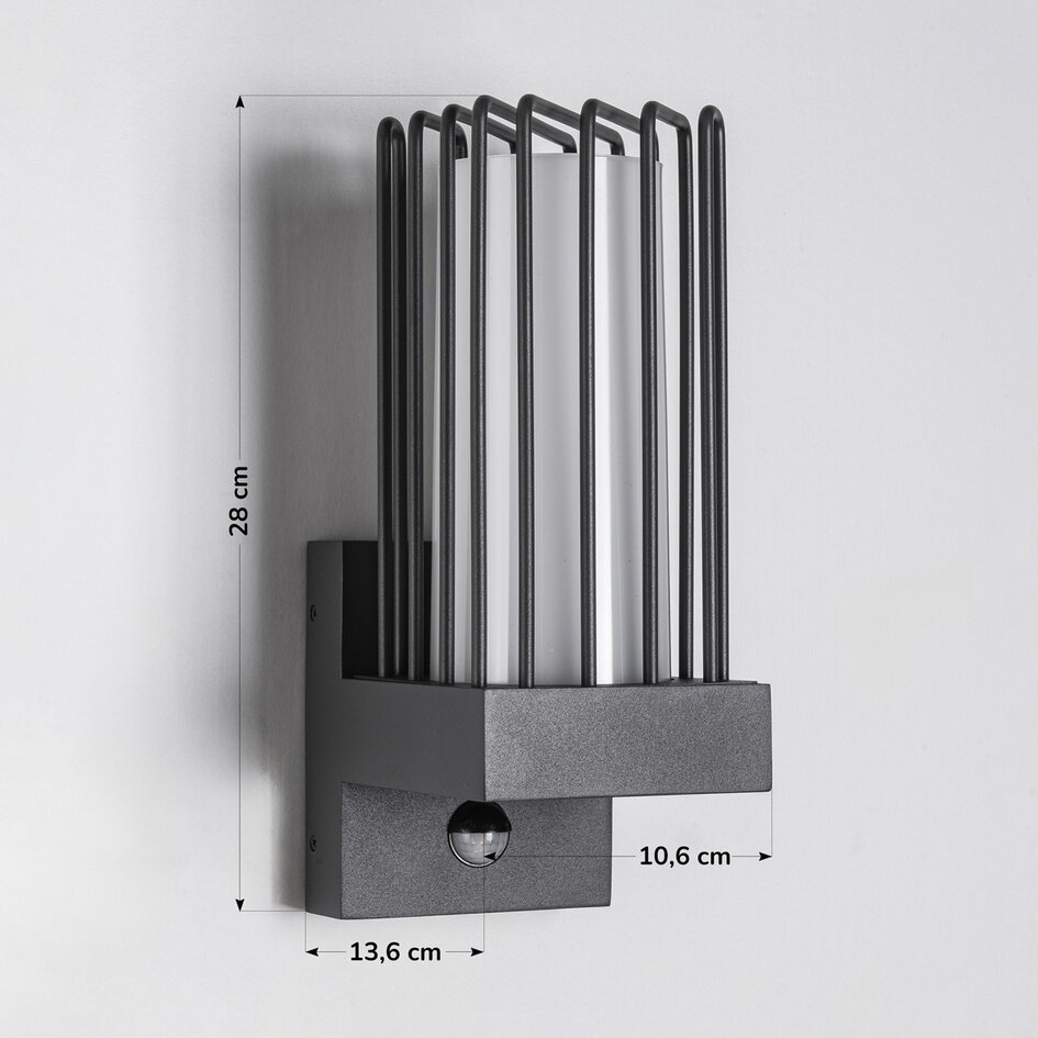 Industriële donker grijze wandlamp met sensor - Tijn