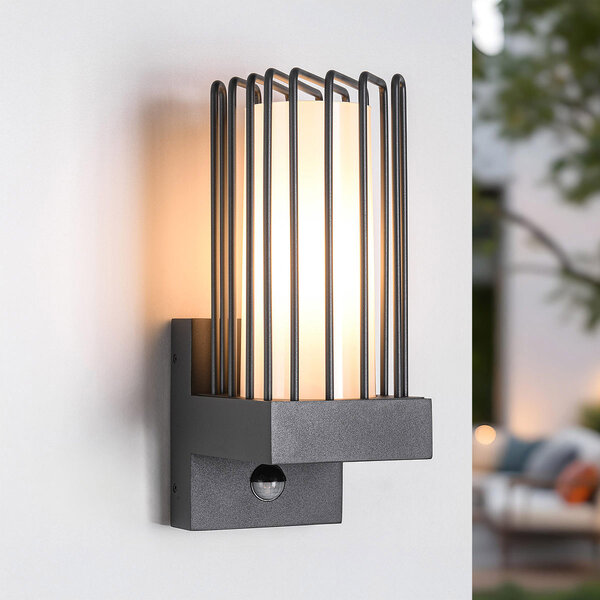 Industriële donker grijze wandlamp met sensor - Tijn