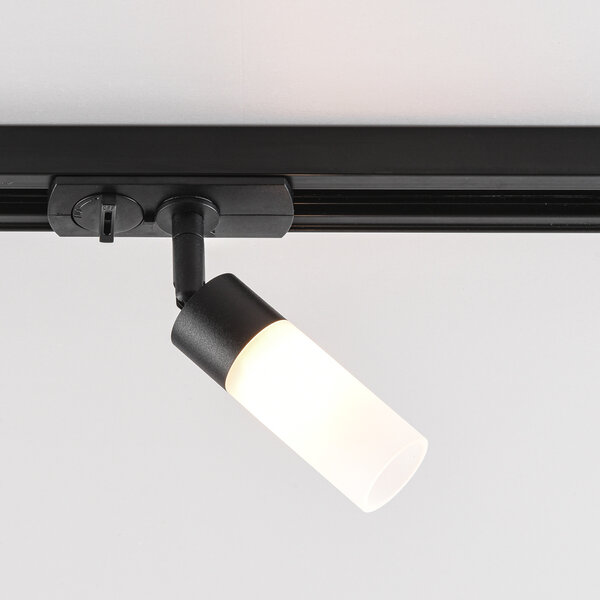 Zwarte 1-fase railspot Vexa met matte diffuser