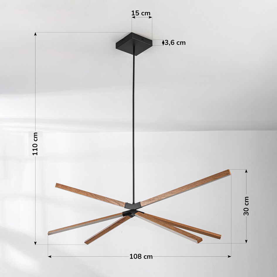 Design hanglamp Stellar met geïntegreerde 3-staps dimbare LEDs  - houtoptiek