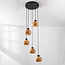 Moderne hanglamp Marmore mat zwart met marmerlook bollen, 5-lichts