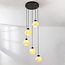 Moderne hanglamp Marmore mat zwart met marmerlook bollen, 5-lichts