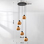 Moderne hanglamp Marmore mat zwart met marmerlook bollen, 5-lichts
