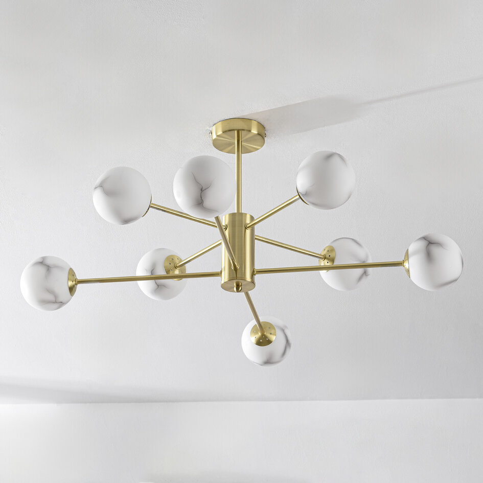Design zandgouden plafondlamp met marmerlook bollen, 8-lichts - Idaho