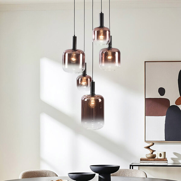 Hanglamp Rustique 5-lichts met donkerbruin glas