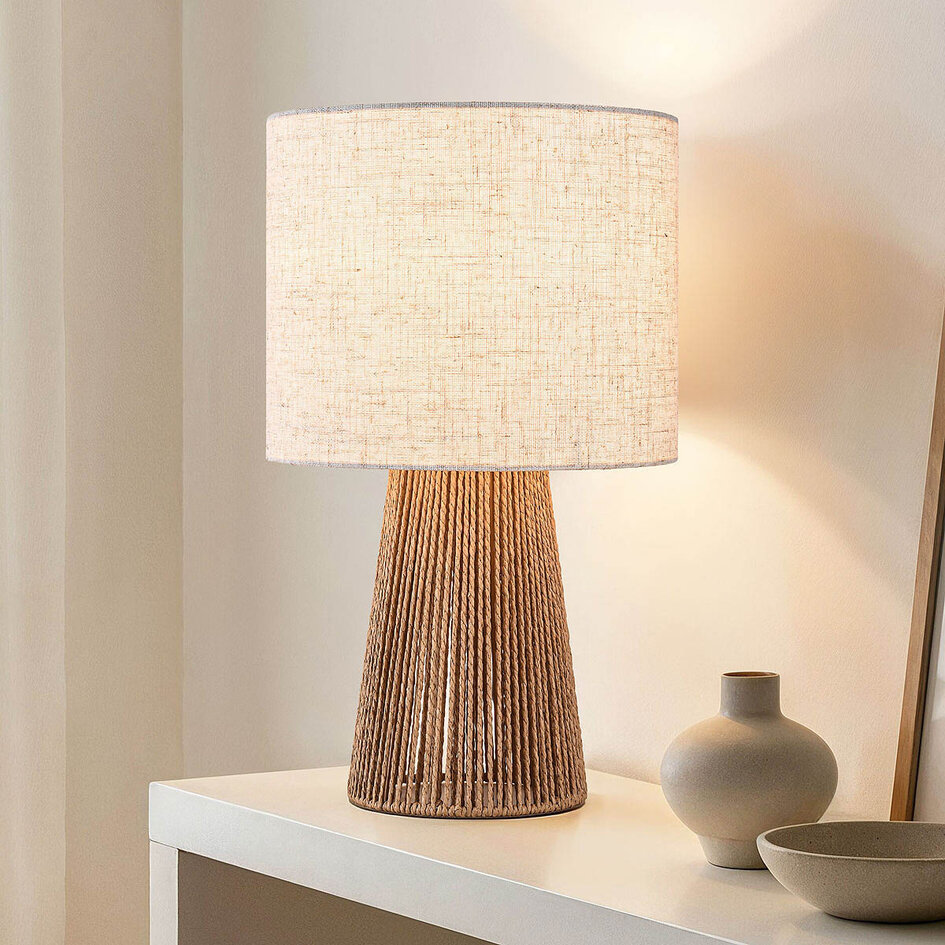 Boho-chic tafellamp met linnen kap - Ranpu (kap wijkt af van Papira vloerlamp)