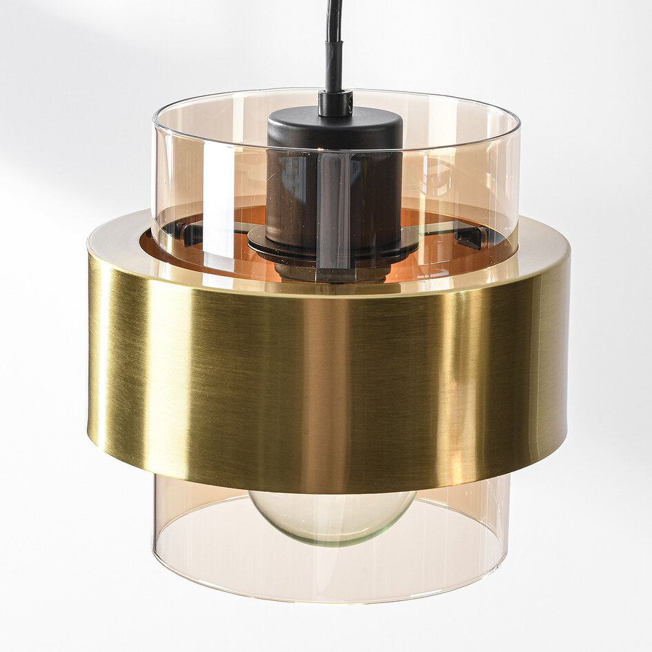 Eigentijdse hanglamp Faey 3-lichts en amber glas