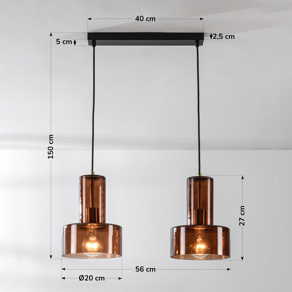 Hanglamp Talph met bruin glas, 2-lichts