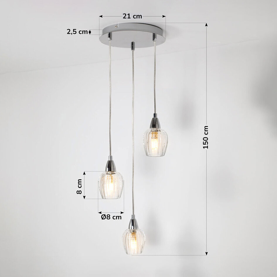 3-lichts hanglamp Virginia - chroom en transparant glas