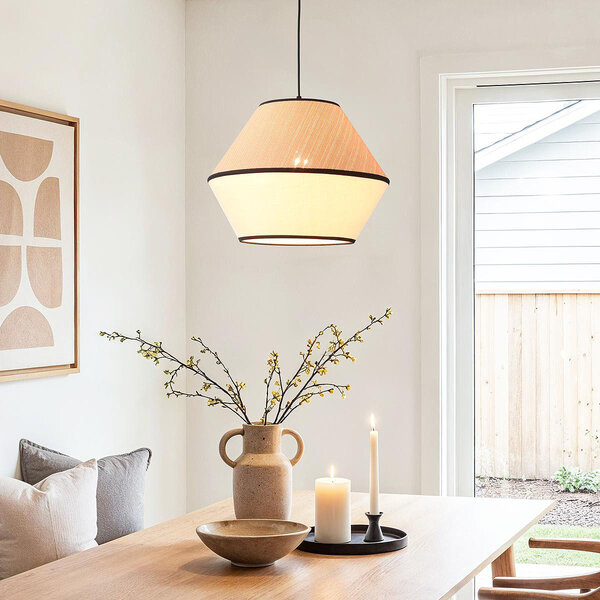 Japandi hanglamp Corda met natuurlijke kap van stof en gevlochten touw
