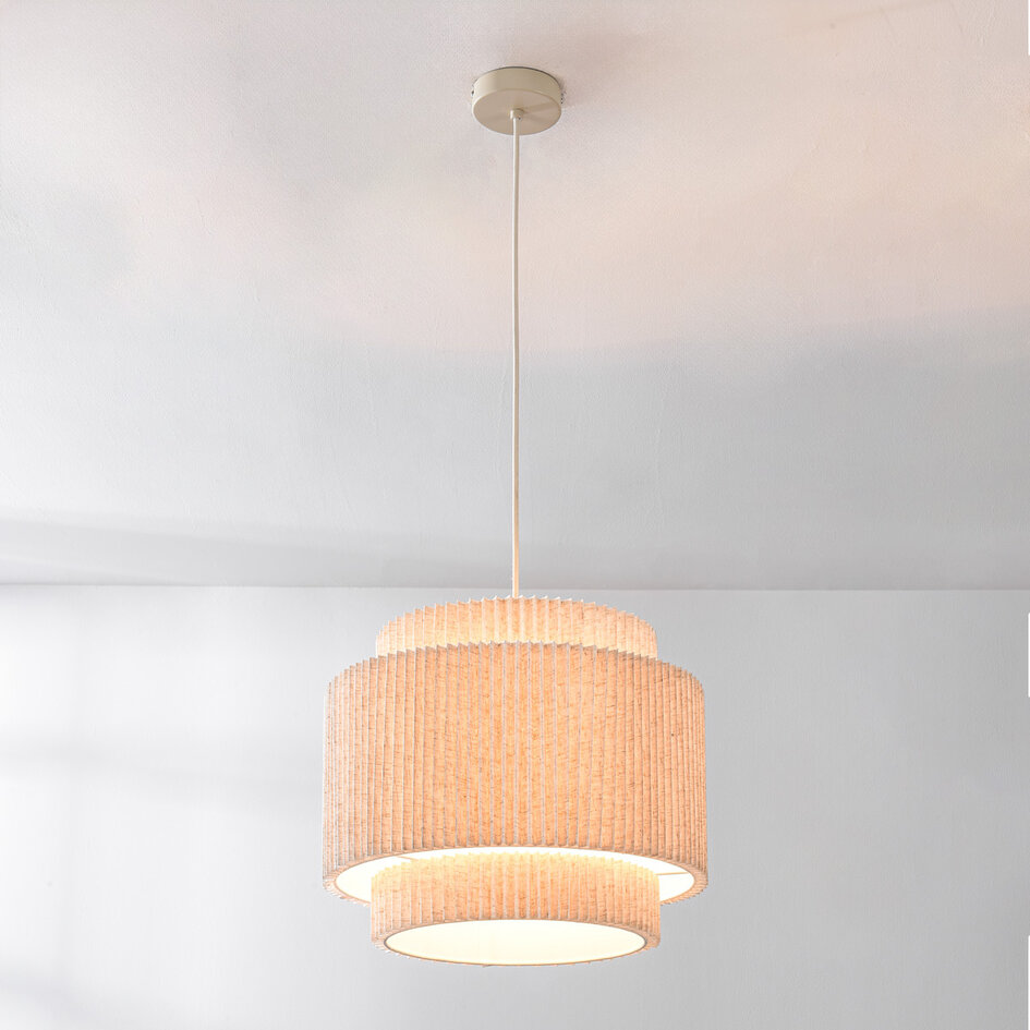 Hanglamp Tressa met geribbelde stoffen kap - Beige