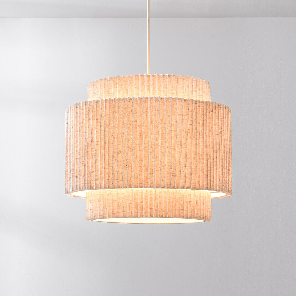 Hanglamp Tressa met geribbelde stoffen kap - Beige