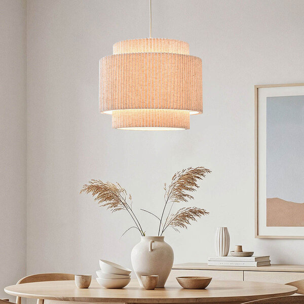 Hanglamp Tressa met geribbelde stoffen kap - Beige