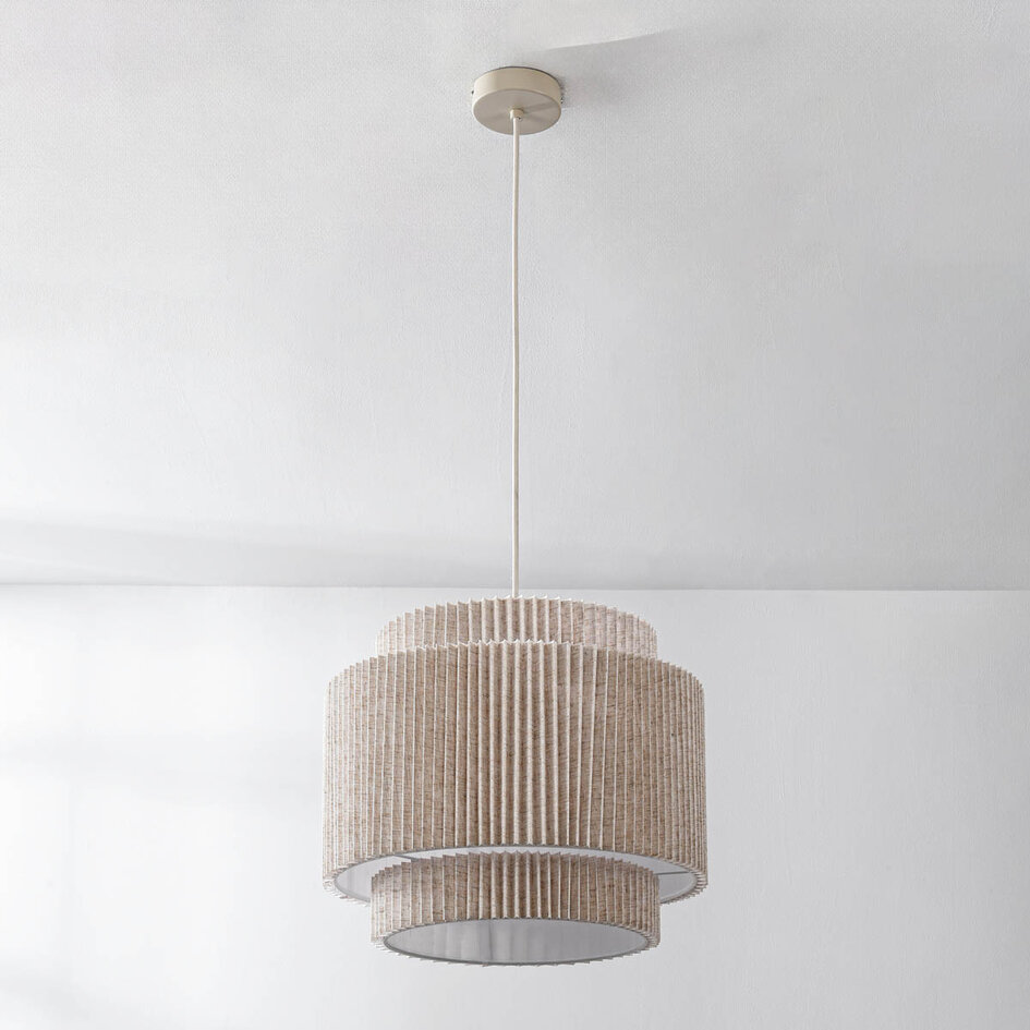 Hanglamp Tressa met geribbelde stoffen kap - Beige