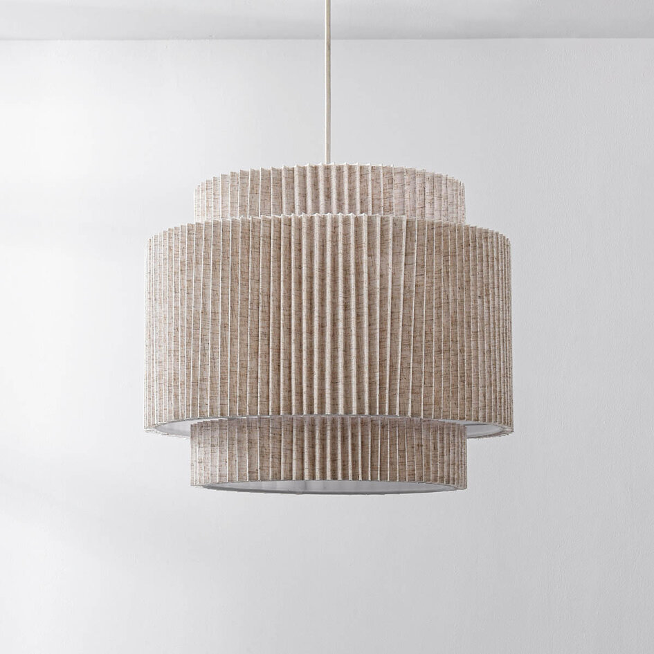 Hanglamp Tressa met geribbelde stoffen kap - Beige