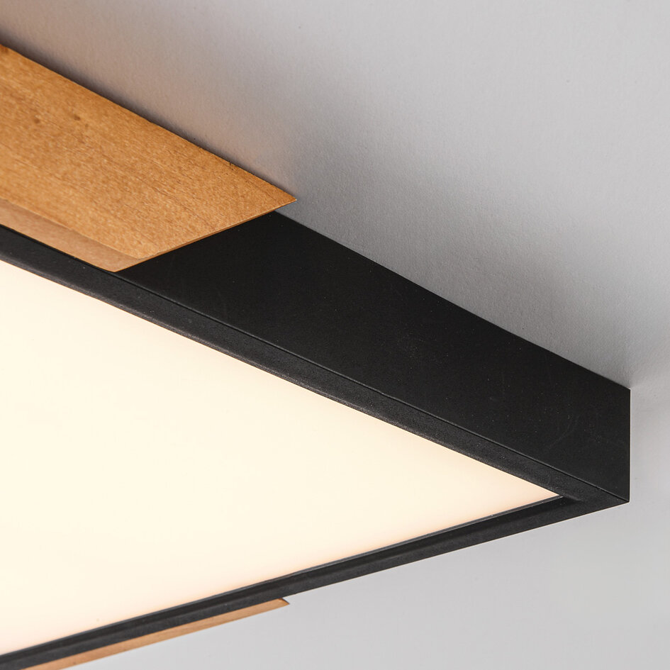 Plafondlamp 3-staps dimbaar met houten details Meta - zwart