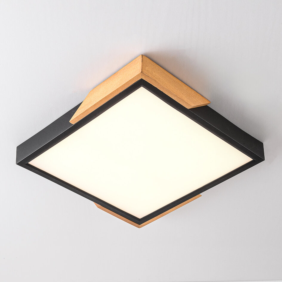 Plafondlamp 3-staps dimbaar met houten details Meta - zwart
