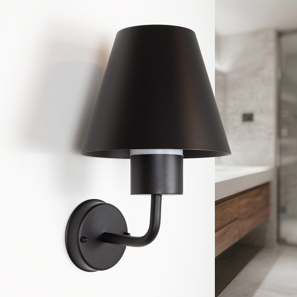 RVS badkamer wandlamp met lampenkap Michelle - zwart