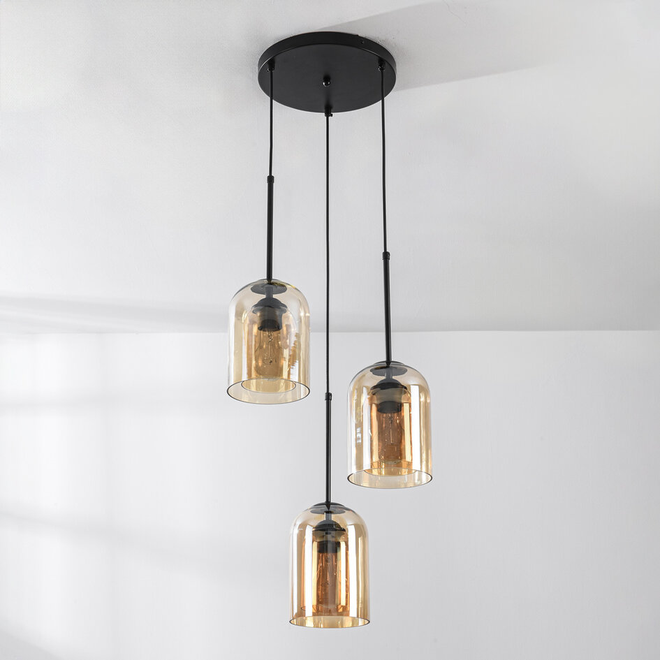 3-lichts hanglamp Turella - amber glas