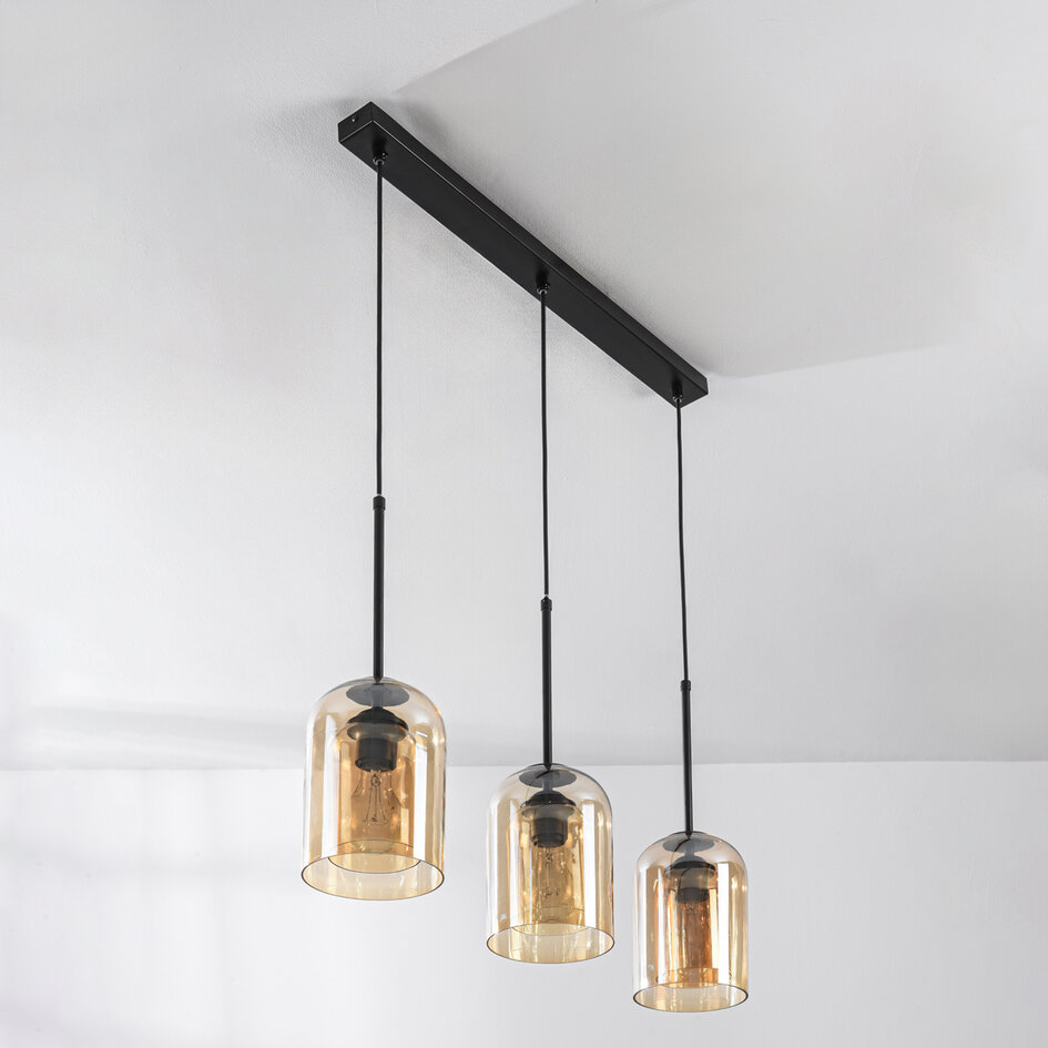 3-lichts hanglamp Tovano - amber glas