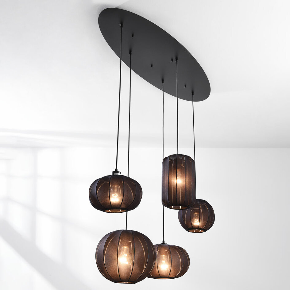 5-lichts Japandi hanglamp Karima - zwart