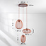 3-lichts Japandi hanglamp Velora met terraroze stoffen kappen