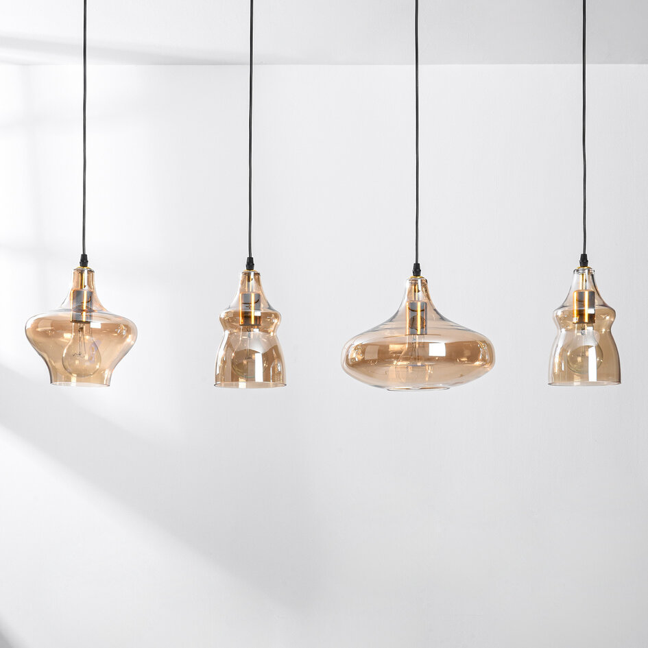 4-lichts moderne hanglamp met amber glas - Maracas
