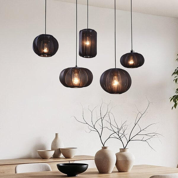 5-lichts Japandi hanglamp Karima - zwart