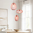 3-lichts Japandi hanglamp Velora met terraroze stoffen kappen