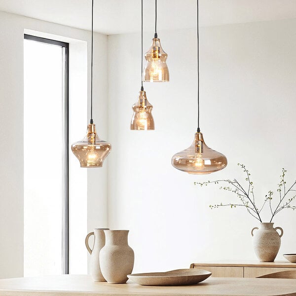 Retro hanglamp Maracas met amber glas - 4-lichts