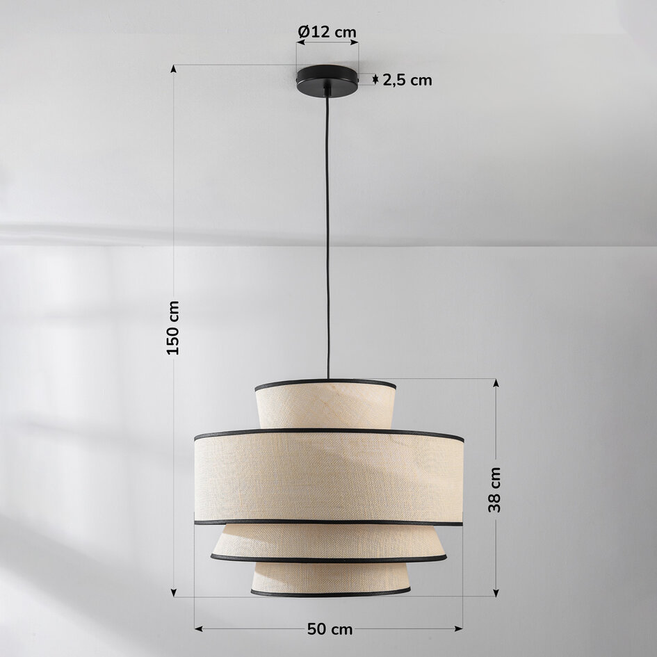 Hanglamp beige met stoffen kap - Zenza