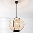 Japandi hanglamp Chairo - naturel linnen en zwart hout
