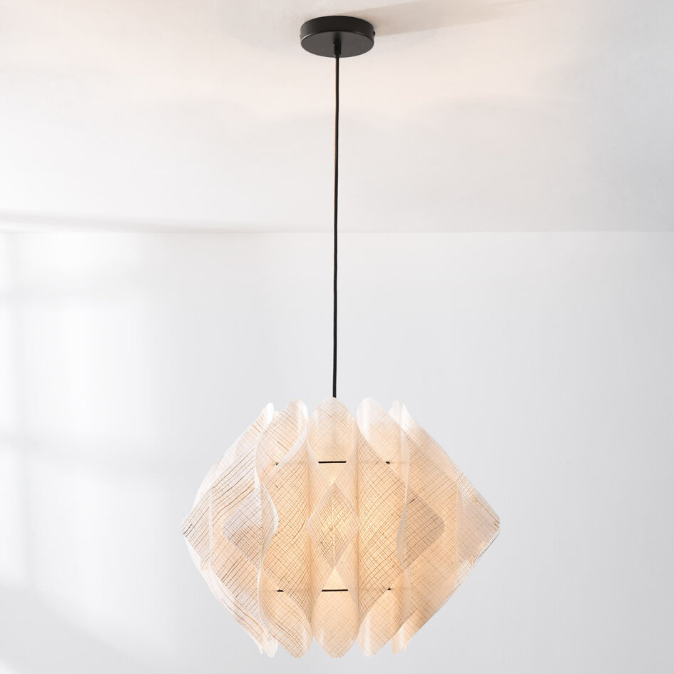 Japandi hanglamp Ruskea – zwart met naturel linnen