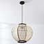 Japandi hanglamp Chairo - naturel linnen en zwart hout