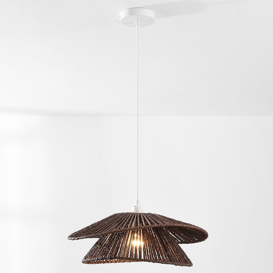 Natuurlijke hanglamp Osaka van bruin touw met wit armatuur