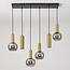 6-lichts design hanglamp Doku met rookglas en goud-messing details