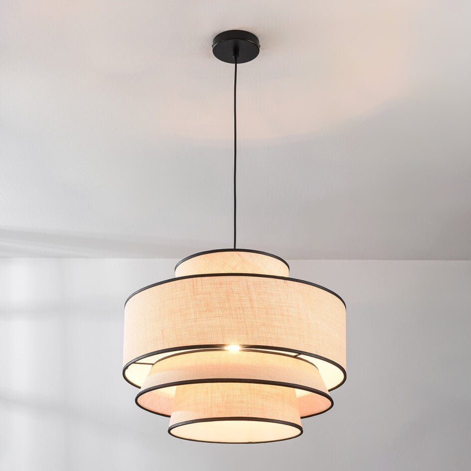 Hanglamp beige met stoffen kap - Zenza