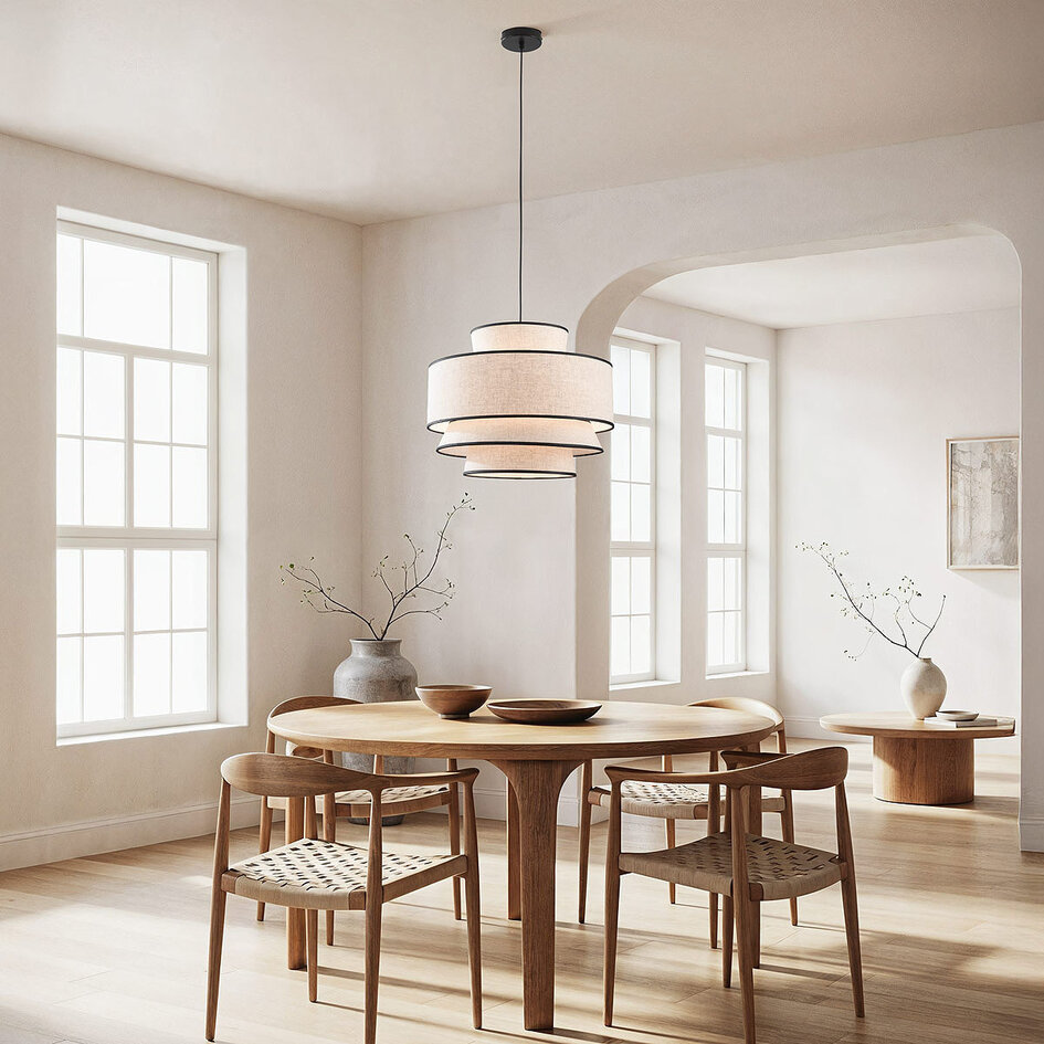 Hanglamp Zenza met 3-laagse naturel linnen kap