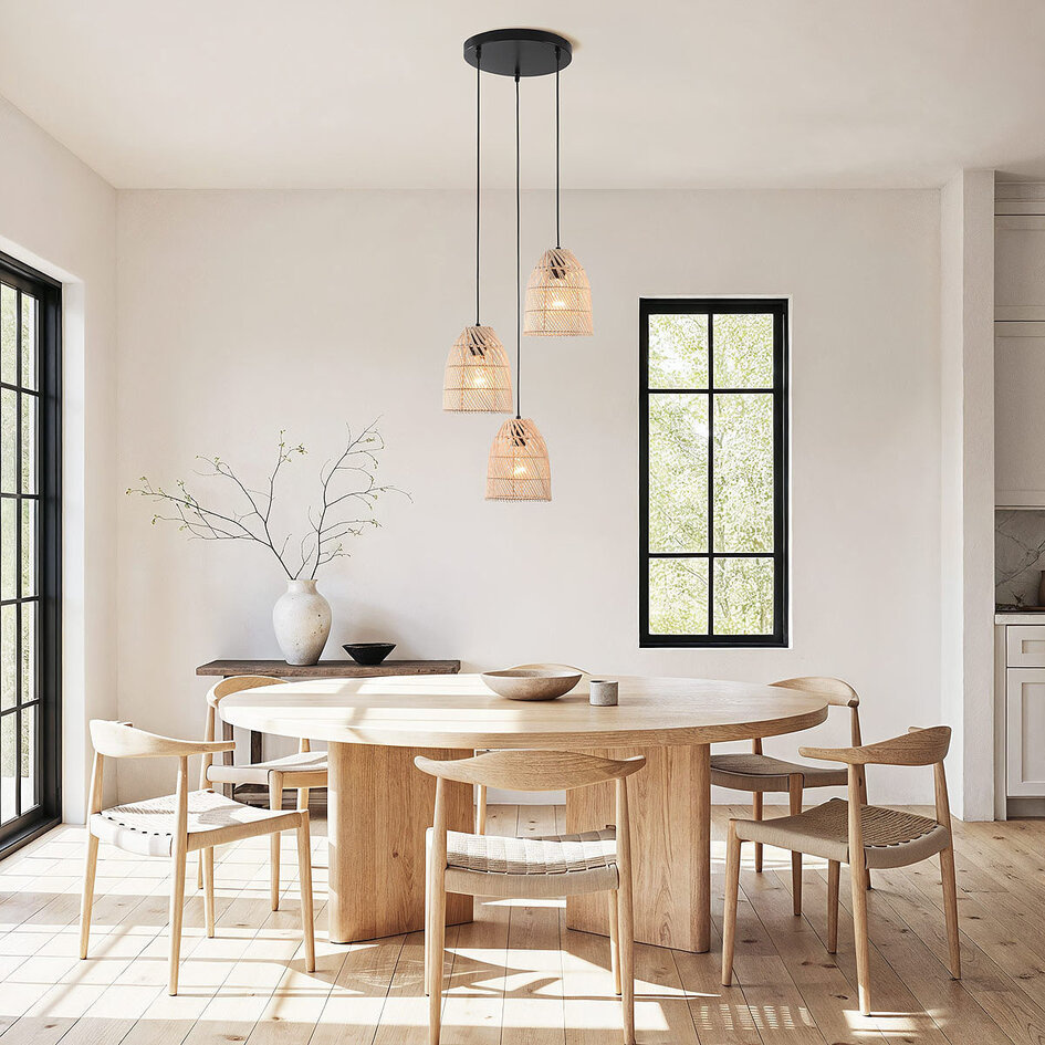3-lichts hanglamp van handgevlochten rotan - Ayla