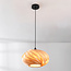 Design hanglamp Sorella met kap in lichtbruine houtlook