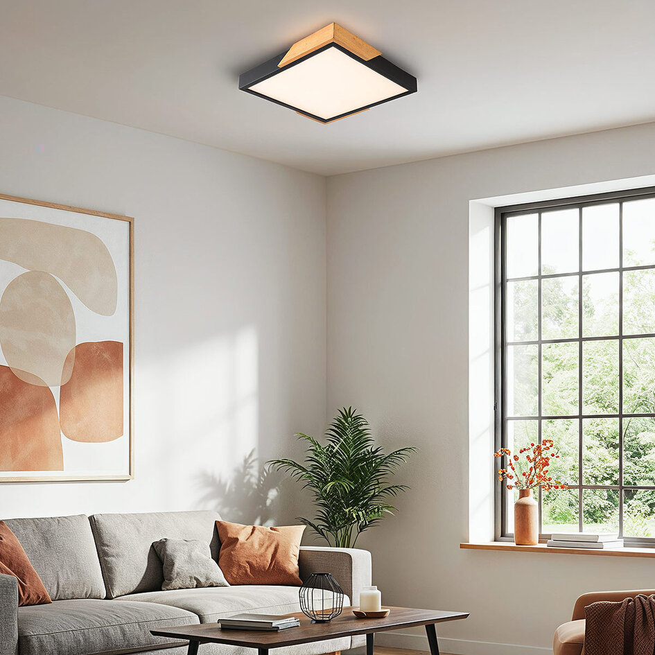 Plafondlamp dimbaar met houten details Meta - zwart