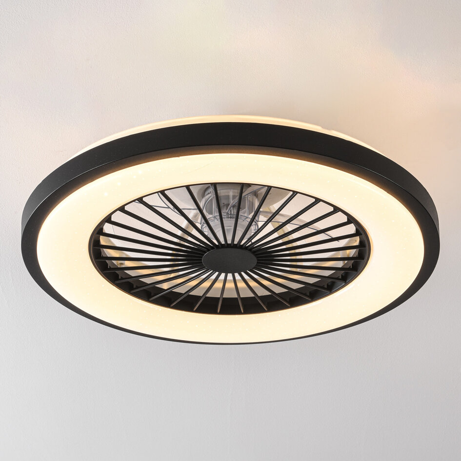 Plafondventilator Starry zwart met aanpasbare kleurtemperatuur en stereffect