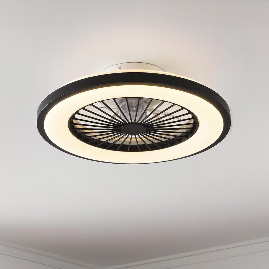 Plafondventilator Starry zwart met aanpasbare kleurtemperatuur en stereffect
