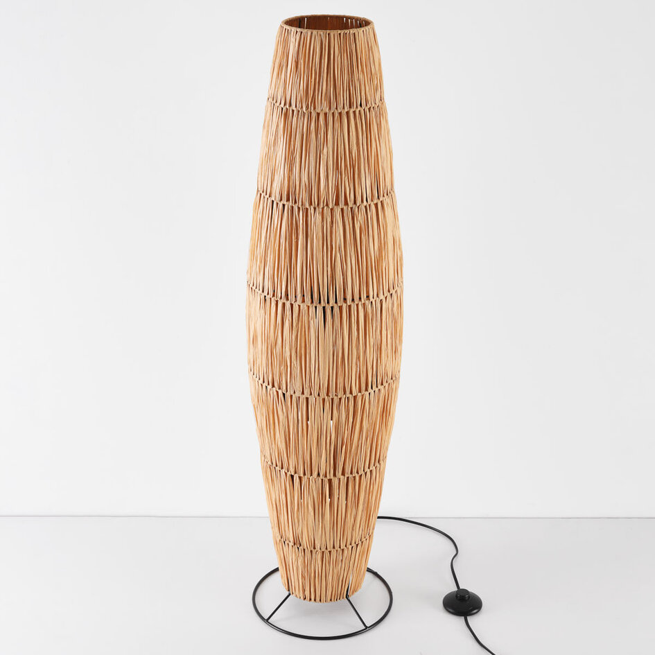 Vloerlamp Plecta – handgemaakte raffia lamp met zwarte frame 103 cm