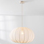 Japandi hanglamp Fayra – ronde kap van lichtbeige stof Ø60 cm