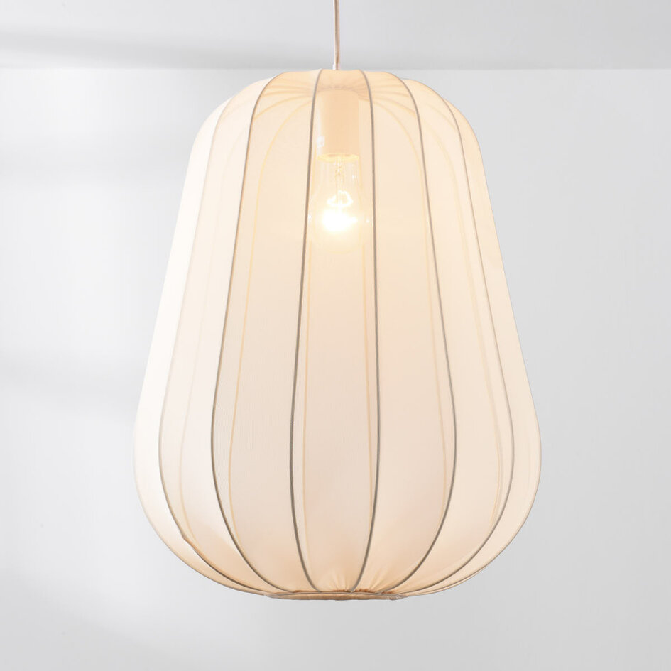 Stoffen hanglamp Mousa – Japandi stijl met druppelvormige lichtbeige kap