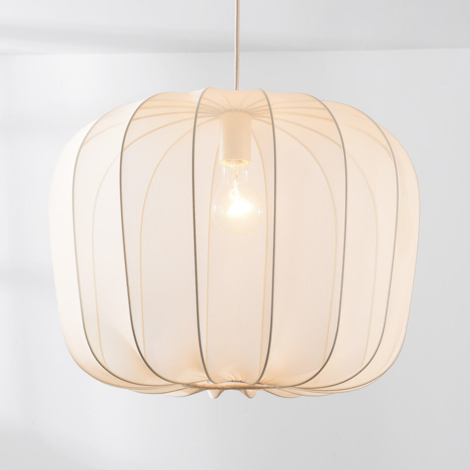 Stoffen hanglamp Wivra – Japandi stijl met lichtbeige kap in zachte vierkante vorm