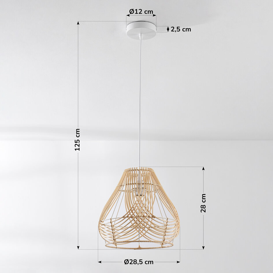 Rotan hanglamp Kima met gevlochten, natuurlijke kap