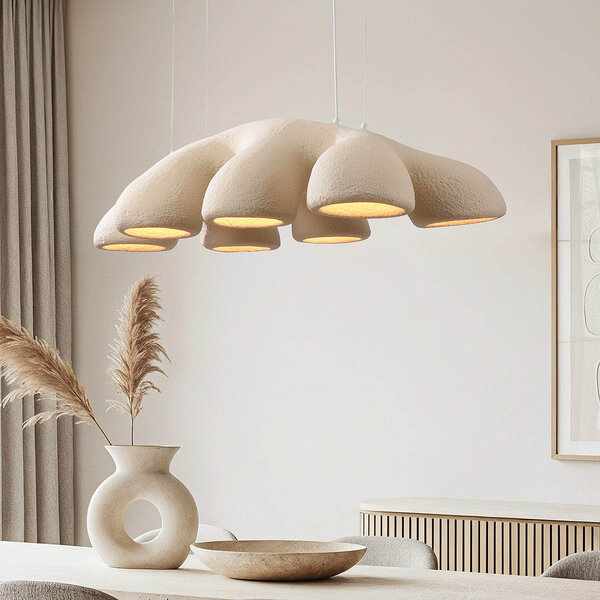 Moderne Wabi Sabi 7-lichts hanglamp Tsuyu 108 x 30 cm - zandbeige
