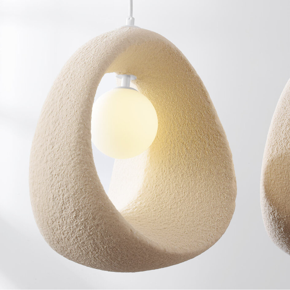 Eigentijdse Wabi Sabi hanglamp Akao met 3 lichtpunten incl. lichtbronnen - zandbeige
